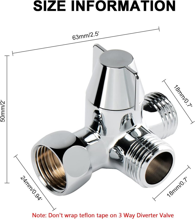 NearMoon ذراع دش نحاسي صلب G1/2"، صمام تحويل ثلاثي الاتجاهات لرأس الرش المحمول والثابت، مكون حمام لمجموعة رأس الدش T-Adapter (صمولة متحركة، تشطيب كروم) - Image 2