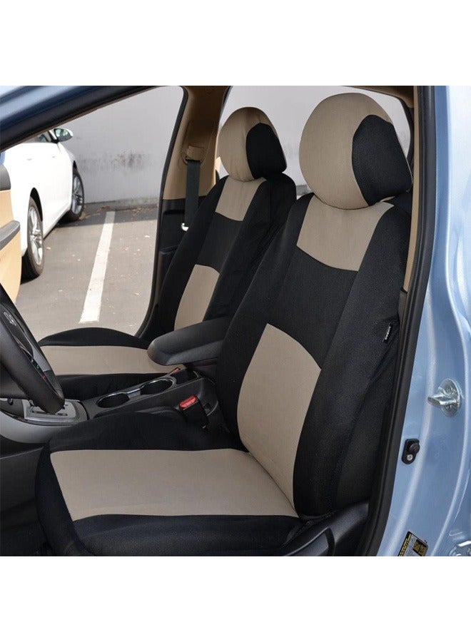 Group Flat Cloth Seat Covers Front Seat and Solid Rear Bench Full Set with Gift - Universal Fit for Cars, Trucks & SUVs (Beige/Black) - Image 5