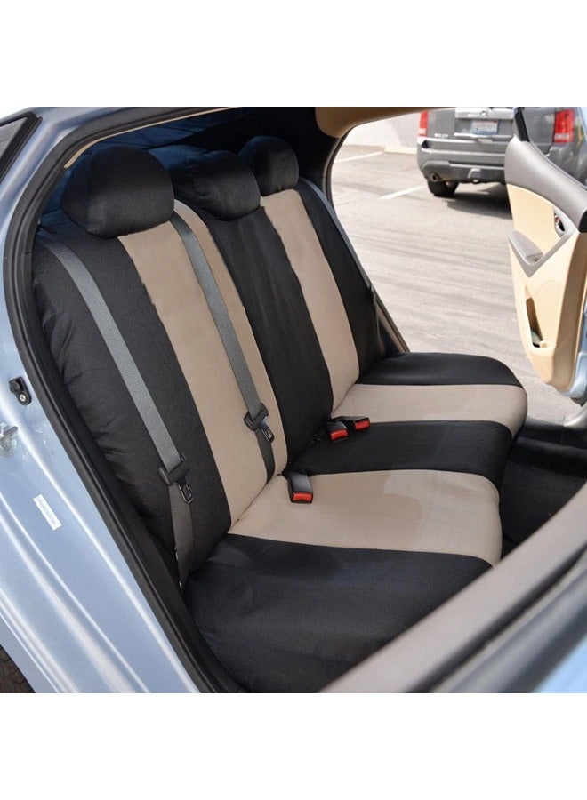 Group Flat Cloth Seat Covers Front Seat and Solid Rear Bench Full Set with Gift - Universal Fit for Cars, Trucks & SUVs (Beige/Black) - Image 4