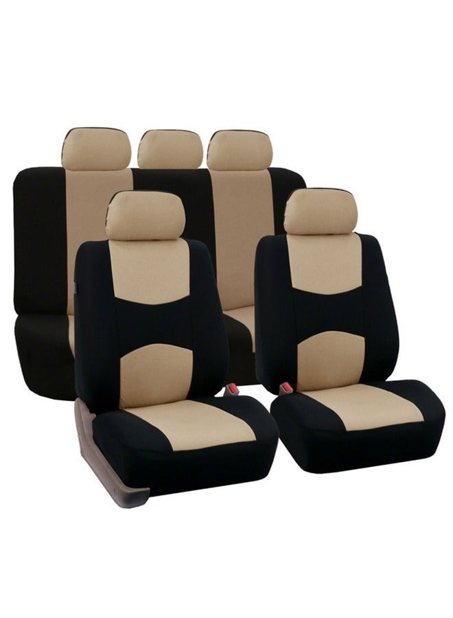 Group Flat Cloth Seat Covers Front Seat and Solid Rear Bench Full Set with Gift - Universal Fit for Cars, Trucks & SUVs (Beige/Black) - Image 2