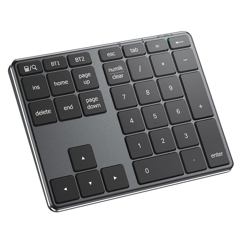 iClever Number Pad, Aluminum Wireless Number Pad for Multi Devices, USB-C Rechargeable, External 34-Keys Bluetooth Keyboard for Data Entry, Compatible for Laptop, Mac, iMac, Tablet, PC Desktop - Image 1