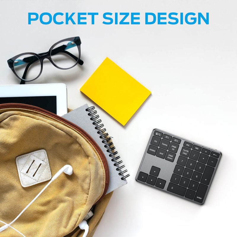 iClever Number Pad, Aluminum Wireless Number Pad for Multi Devices, USB-C Rechargeable, External 34-Keys Bluetooth Keyboard for Data Entry, Compatible for Laptop, Mac, iMac, Tablet, PC Desktop - Image 5