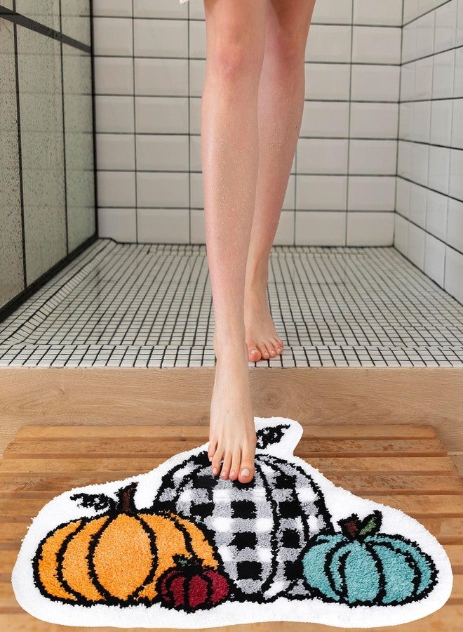 Whaline Fall Pumpkin Bath Rug Plaid Pumpkin Tufted Bath Mat Non Slip Bathroom Shower Rugs Front Door Mat Carpet Floor Rug for Autumn Thanksgiving Kitchen Bedroom Porch Entryway - Image 4