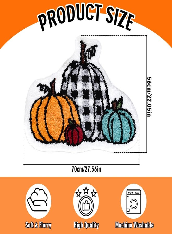 Whaline Fall Pumpkin Bath Rug Plaid Pumpkin Tufted Bath Mat Non Slip Bathroom Shower Rugs Front Door Mat Carpet Floor Rug for Autumn Thanksgiving Kitchen Bedroom Porch Entryway - Image 2
