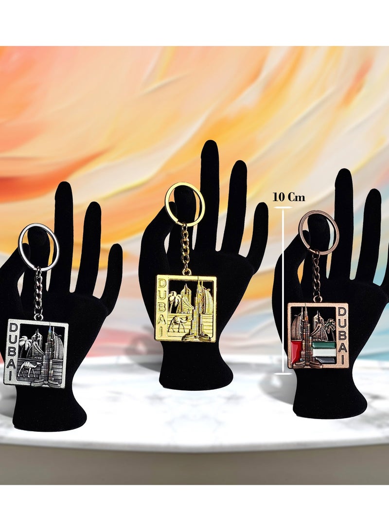 Souvenir Souq Keychain Metal 3pcs Dubai Buildings in rectangle   Shape 3 colors - Image 2