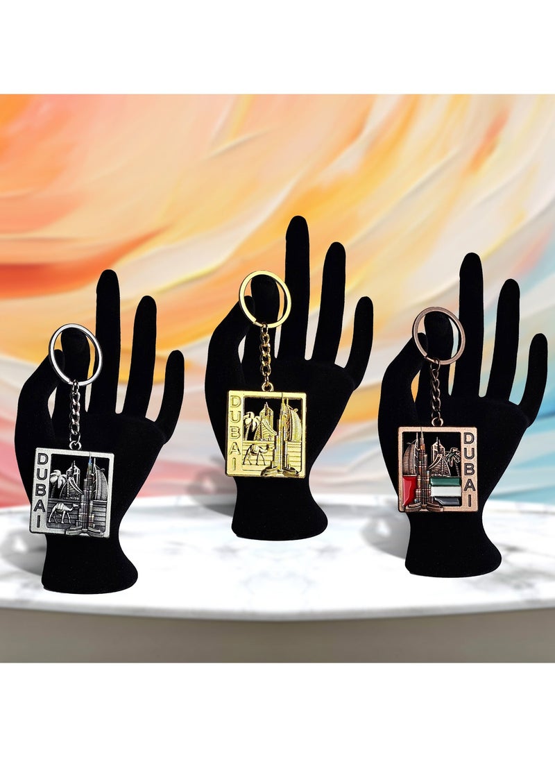 Souvenir Souq Keychain Metal 3pcs Dubai Buildings in rectangle   Shape 3 colors - Image 1