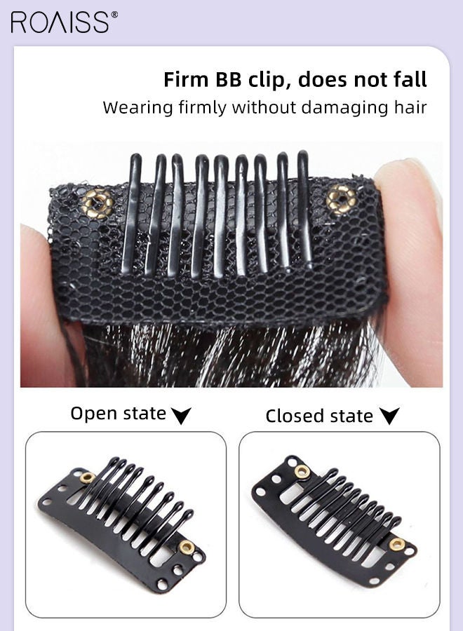 رويس وصلة إطالة شعر مموجة على شكل حرف U، وصلات شعر من قطعة واحدة مع 4 مشابك، قطعة شعر صناعية مقاومة للحرارة مع لمحات رمادية بيضاء للنساء والفتيات، 50 سم (20 بوصة)، أسود - Image 5