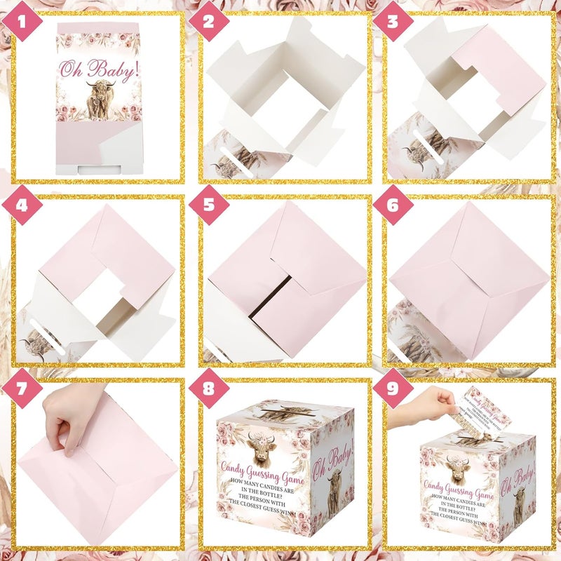 Glenmal 52 Pcs Baby Shower Games Gift Sets Large Baby Bottle for Shower Game Guess How Many Candies Decorations for Gender Reveal (Highland Cattle) - Image 4