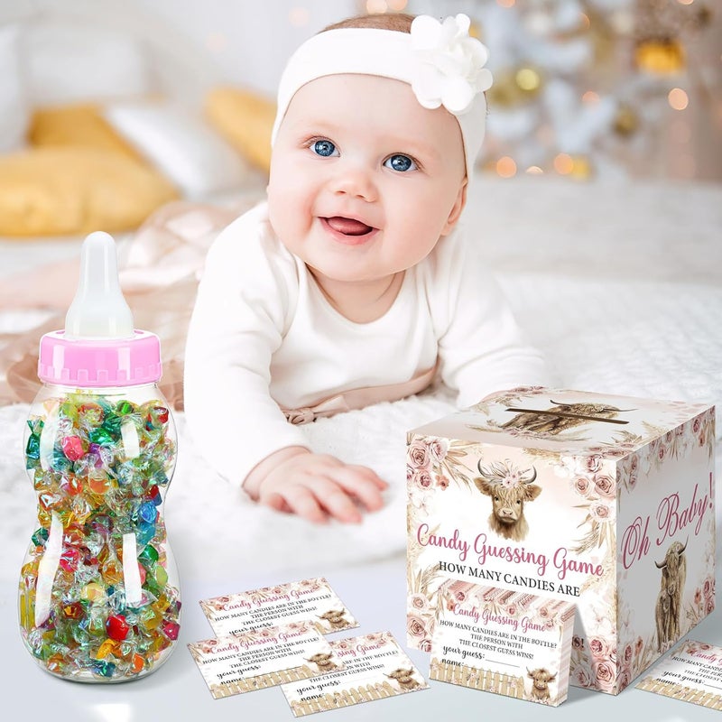 Glenmal 52 Pcs Baby Shower Games Gift Sets Large Baby Bottle for Shower Game Guess How Many Candies Decorations for Gender Reveal (Highland Cattle) - Image 2