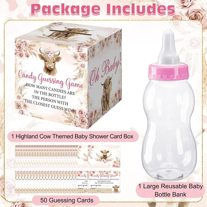 Glenmal 52 Pcs Baby Shower Games Gift Sets Large Baby Bottle for Shower Game Guess How Many Candies Decorations for Gender Reveal (Highland Cattle) - Image 5