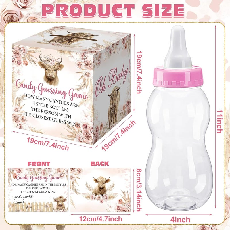 Glenmal 52 Pcs Baby Shower Games Gift Sets Large Baby Bottle for Shower Game Guess How Many Candies Decorations for Gender Reveal (Highland Cattle) - Image 3