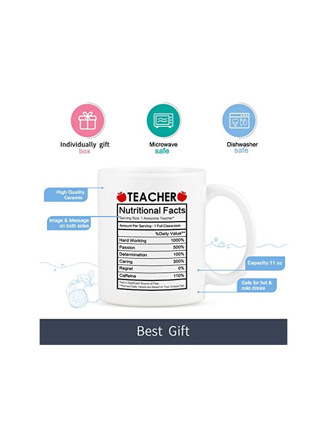S-TOP Teacher Coffee Mug Appreciation Gifts Nutritional Facts Funny For Women Men Preschool Elementary High School Mugs White 11 Ounce - Image 4