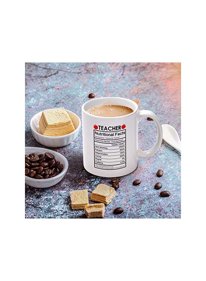 S-TOP Teacher Coffee Mug Appreciation Gifts Nutritional Facts Funny For Women Men Preschool Elementary High School Mugs White 11 Ounce - Image 2