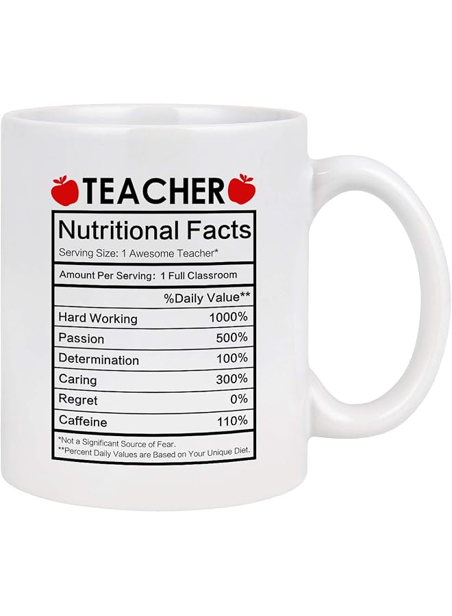 S-TOP Teacher Coffee Mug Appreciation Gifts Nutritional Facts Funny For Women Men Preschool Elementary High School Mugs White 11 Ounce - Image 1