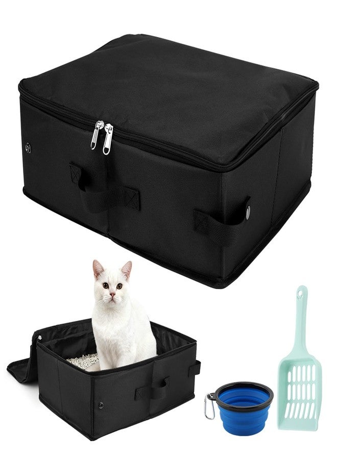 WeiLingBo Travel Litter Bo x for Cats,Foldable Portable Cat Litters Box,Leak Proof Ca t Trave l Carrier with Kitty Litter Scoop Bowl,Cat Travel Essentials for Car,Hotel,Airplane and Outdoor Use(Black) - Image 1