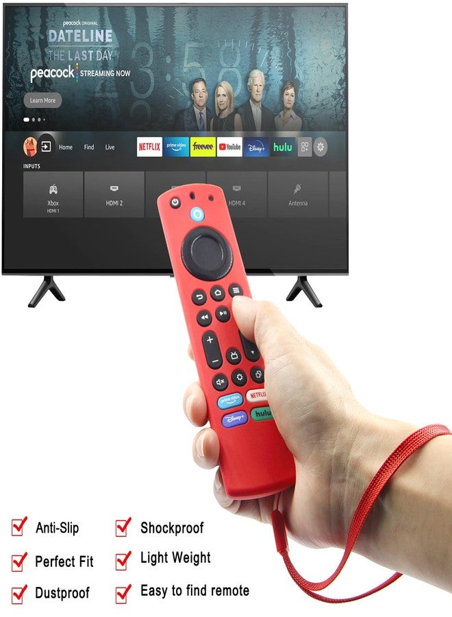 Pinowu Silicone Remote Control Case (Pack of 2) Compatible with Fire TV Stick 4K Max/Toshiba/Insignia/Pioneer Series Alexa Voice Remote Control Extended w/Lanyard (Red, Blue) - Image 4