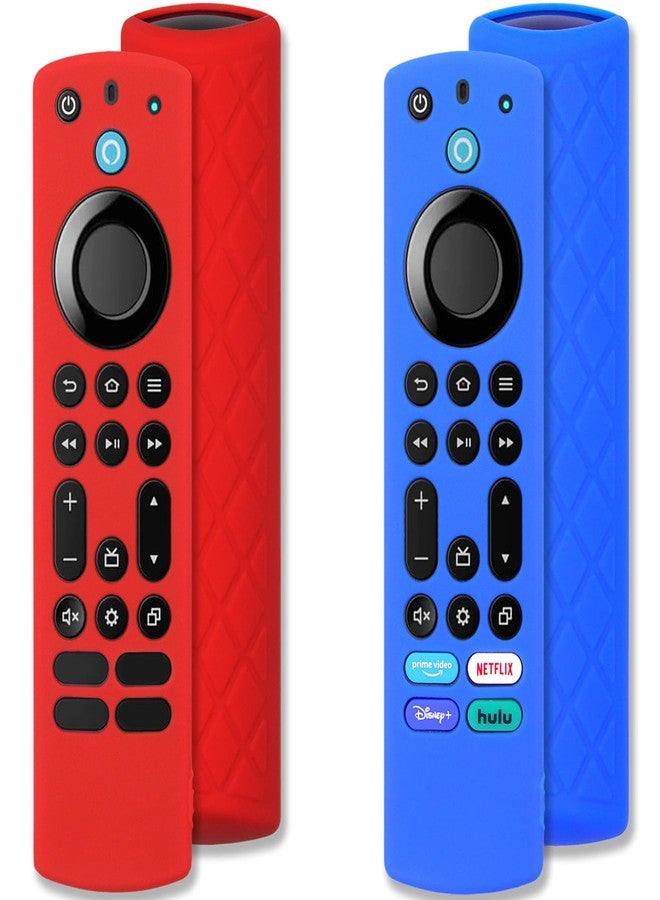 Pinowu Silicone Remote Control Case (Pack of 2) Compatible with Fire TV Stick 4K Max/Toshiba/Insignia/Pioneer Series Alexa Voice Remote Control Extended w/Lanyard (Red, Blue) - Image 1