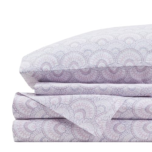 Comfort Spaces 100% Cotton Sheet Set Breathable, Lightweight, Soft with 14" Elastic Pocket Fits up to 16" Mattress, All Season Cozy Bedding, Matching Pillow Case, King Tabitha Purple 4 Piece - Image 1