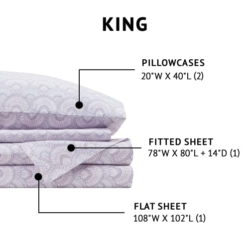 Comfort Spaces 100% Cotton Sheet Set Breathable, Lightweight, Soft with 14" Elastic Pocket Fits up to 16" Mattress, All Season Cozy Bedding, Matching Pillow Case, King Tabitha Purple 4 Piece - Image 5