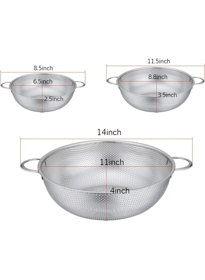 3 قطع - طقم مصافي بفتحات دقيقة  ستانلس ستيل غير قابل للصدا - 3 احجام 11 انش و 8.8 انش و 6.6 انش - صفاية للفواكه والخضار -  مصنوع من الستانلس ستيل لغسل وشطف وتصفية الفاكهة والمعكرونة، شديدة التحمل وامنة للاستخدام في غسالة الاطباق، 3 قطع مقاسات 1/3/5 كوارت - مصفى ممتازه - صفاية خضار - مصفاة مطبخ 3 قطع من مصفاه ستانلس ستيل مع مقبض، مجموعة مصفاة كبيرة مثقبة دقيقة لتصريف المعكرونة والخضروات والفواكه والارز، امنة للاستخدام في غسالة الصحون، قطر 20 23 29 - Image 2