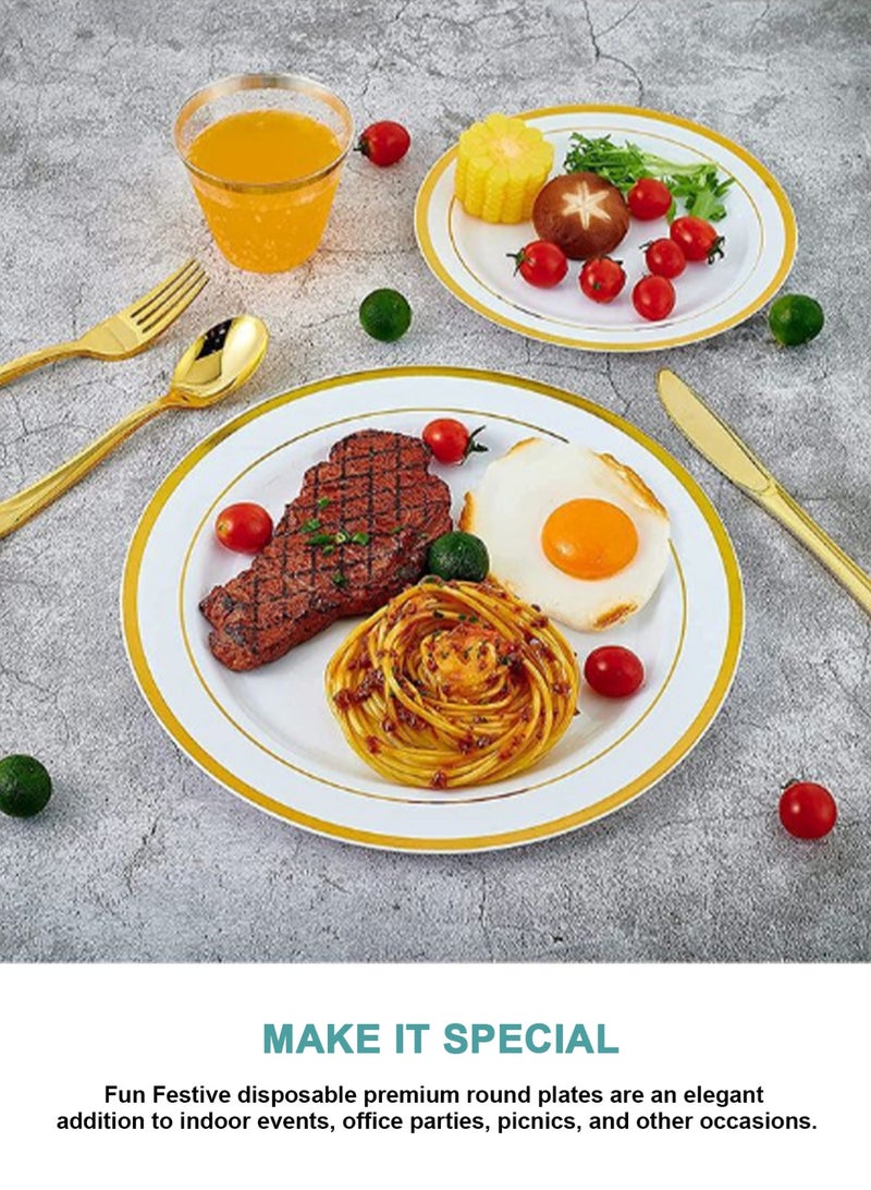 HomarKet 50Pcs Plastic Party Plates White Gold Rim, 25 Premium Heavy Duty 10.25 Inch Dinner Plates and 25 Disposable 7.5 Inch Dessert Appetizer Elegant Fancy Heavy Duty Wedding Plates - Image 5