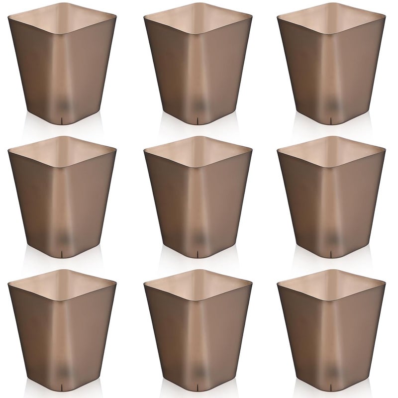 Hoolerry 9 Pieces Garbage Can 2 Gallon Small Trash Cans Bulk Bathroom Trash Bin Plastic Wastebasket Square for Bedroom Slim Bathroom Trashcan Small Container for Kitchen Office Home(Brown) - Image 1