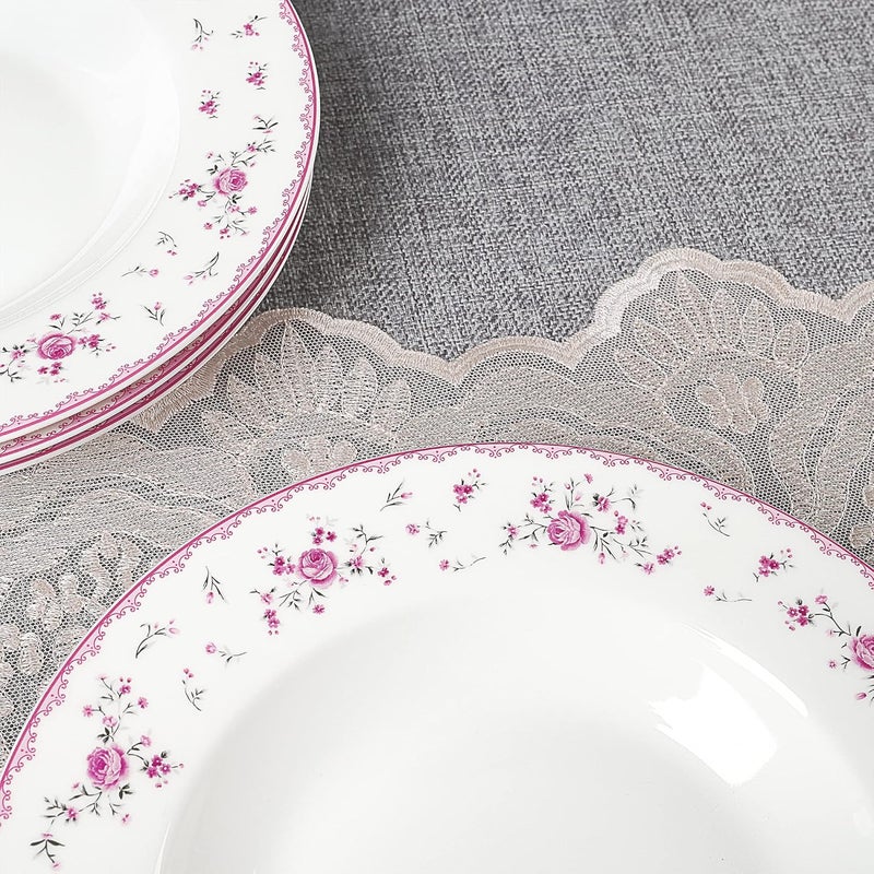 fanquare 8 Inch Porcelain Soup Bowls Set of 4 Round Pasta Plates Set for Salad Dessert Snack Pink Roses - Image 3