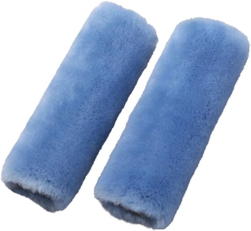 OGLAND 2 Pack Natural Fur Comfort Auto Sheepskin Car Seat Belt Pads - Sky Blue - Image 1