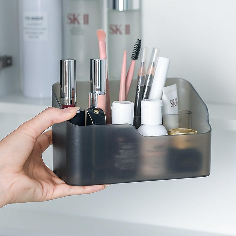 wolpin Cosmetic Storage Box Makeup Lipstick Makeup Brush Organiser Stand Frosted Case Dressing Table Bathroom Organiser with Removebale Grid Box 165 x 85 x 10 cm Gray Plastic - Image 1