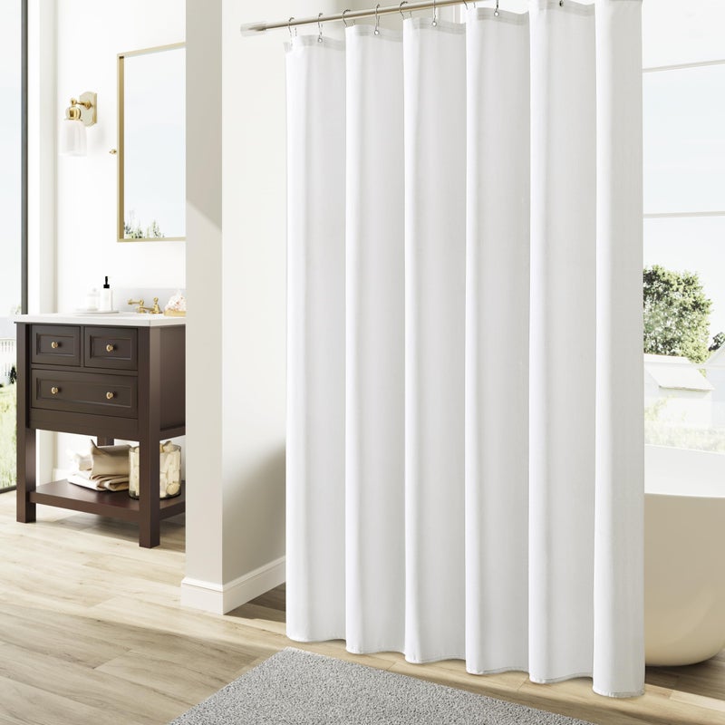 Naturoom Naturoom White Linen Shower Curtain  Cloth Textured Fabric Shower Curtain Set with Hooks  Simple Elegant Modern Farmhouse Country Ultra Thick Shower Curtain for Bathroom Water Repellent 72x72 - Image 1