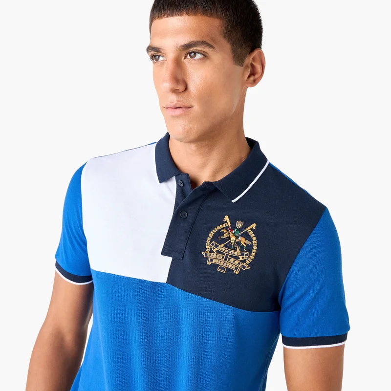 Splash FAV Colourblock Polo T-shirt with Embroidered Detail and Short Sleeves