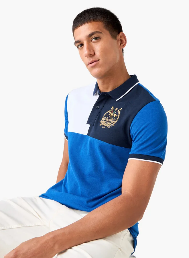Splash FAV Colourblock Polo T-shirt with Embroidered Detail and Short Sleeves