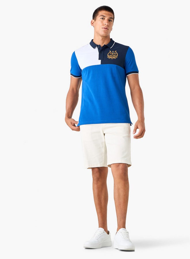 Splash FAV Colourblock Polo T-shirt with Embroidered Detail and Short Sleeves - Image 2