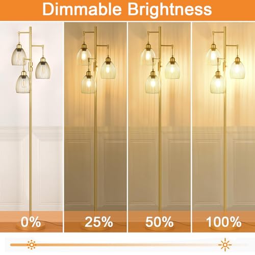 Torondo Dimmable Floor Lamp, Industrial Floor Lamps for Living Room, Gold Tree Lamp Standing Lamp Tall Lamps with 3 Elegant Teardrop Cage Head & 800 Lumens LED Bulbs for Living room Bedroom Office Dining Room - Image 5
