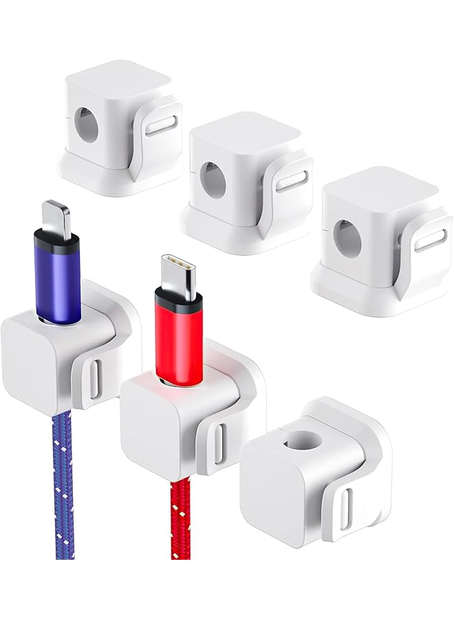 Green Tiger 6 Pcs Cable Organizer - Multipurpose USB Cable Holder, Phone Charging Cable Keeper, Useful for Power Cords, USB Cables, TV Cables for Home, Office, Car, Desk, Nightstand (White) - Image 1