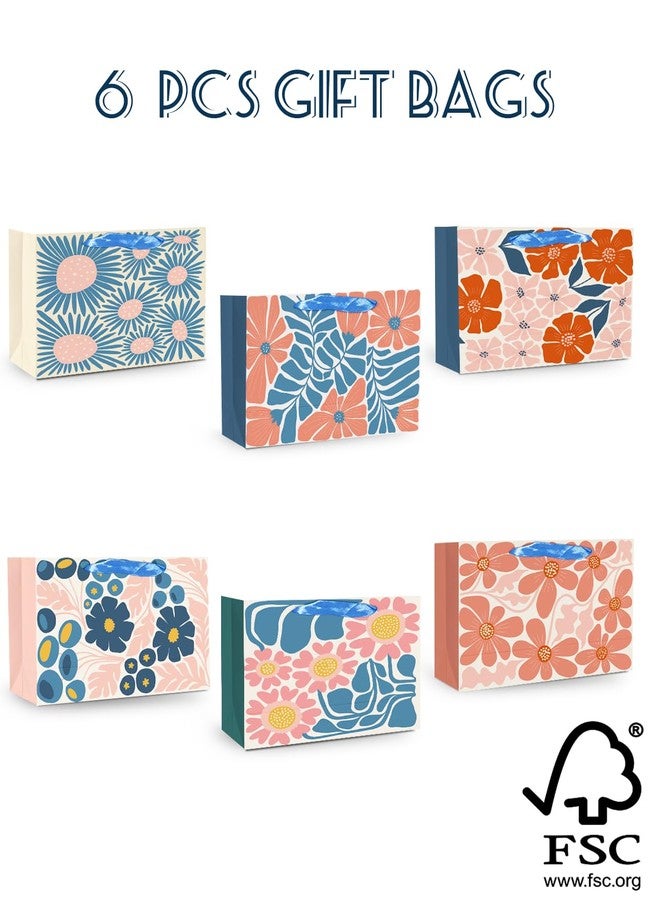 qiqee Medium Paper Gift Bags with Tissue Paper Handles 6PCS Winter Flowers Cardboard Floral Gift Bags for Women Mom Grandma Party Supply (6PCS Bags+Tissue Paper - Image 2