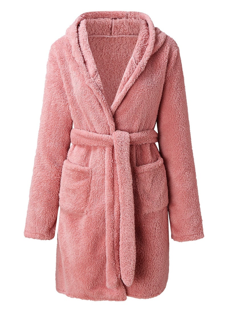 RATSAW - Women Hooded Bathrobe Fleece Lightweight Soft Plush Flannel Sleepwear Fleece Hooded Bathrobes Night Sleepwear Women's Mid Length Plush Robe - Image 1