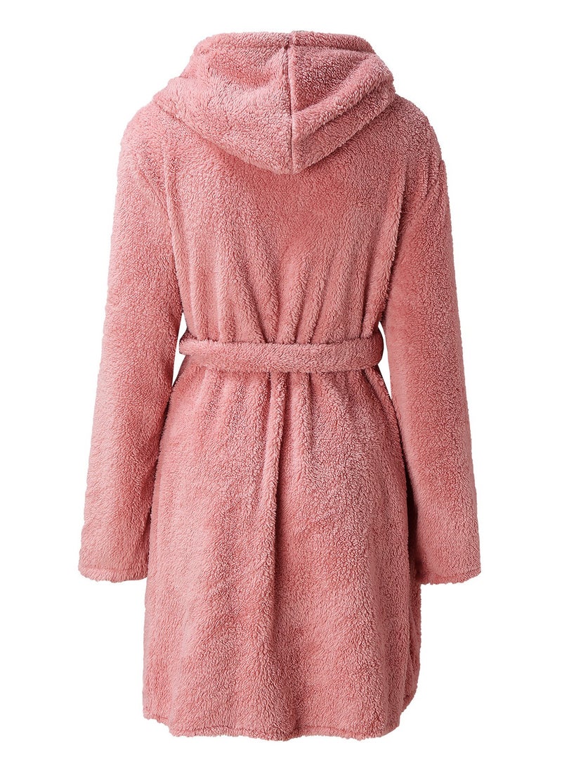 RATSAW - Women Hooded Bathrobe Fleece Lightweight Soft Plush Flannel Sleepwear Fleece Hooded Bathrobes Night Sleepwear Women's Mid Length Plush Robe - Image 1
