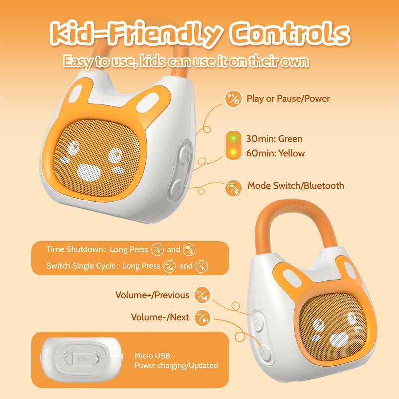 alilo Pocket Bunny Portable Kids Music Player, Musical Toys for Toddlers, Preloaded 120+ Stories/Music/Lullabies/White Noise,High Fidelity Sound Travel Bluetooth Speaker (with Strap and Ring) - Image 4