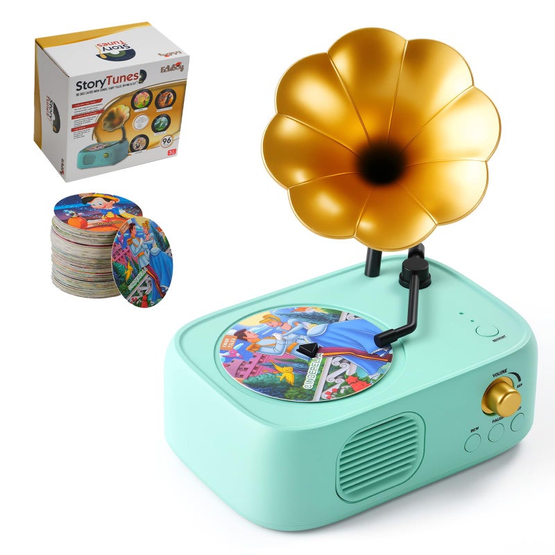 yimido Kids Phonograph Toddler Record Player with 96 Learning Cards Early Education Machine Record Player Music Box Storyteller pop Speakers Gift for Boys and Girls - Image 2