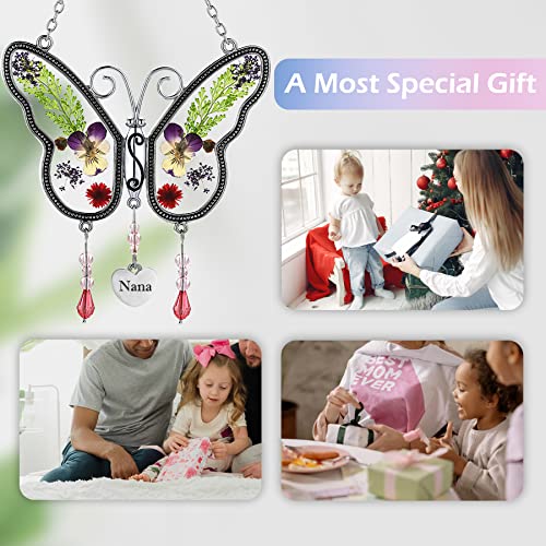 KUNDGLA Butterfly Suncatcher with Pressed Real Flowers, Handmade Nana Heart Pendant, Lead-Free Silver & Zinc Alloy Hanging Decor for Windows, Garden, Car for Mom, Wife, Grandma - Image 3