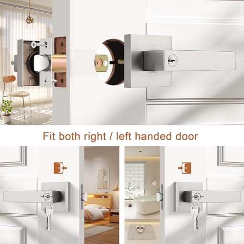 Probrico 3 Pack Satin Nickel Interior Bedroom Entrance Door Lever Doorknobs Door Lock One Keyway Entry Keyed Entrance Lockset Each with 3 Keys - Image 2
