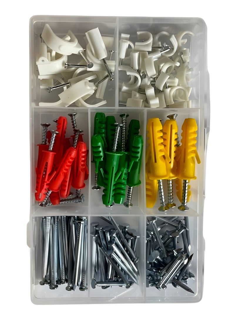 كرافت ماجيك مجموعة متنوعة من المقابس والبراغي الجدارية مع مسامير ومشابك كابلات - مجموعة تثبيت مرساة مكونة من 200 قطعة في صندوق تخزين للاستخدام المنزلي والمكتبي والمنزلي (مقابس حمراء وخضراء وصفراء، براغي، مسامير، مشابك كابلات) - Image 2