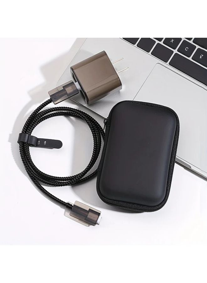 6 Piece Data Cable Organizer Set With Fast Charging TPU Protective Cases In Pure Black - Image 1