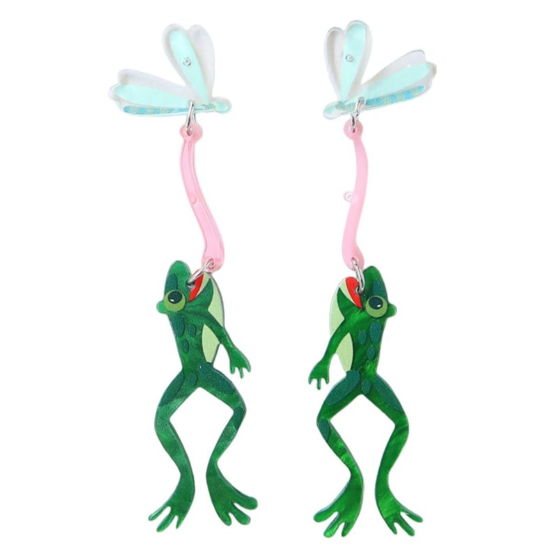 Dtja Creative Acrylic Frog Dangle Earrings for Women Lightweight Cute Summer Green Animal Eatting Insect Statement Drop Dangling Earrings Exaggerated Fun Halloween Theme Party Jewelry (Pest) - Image 1