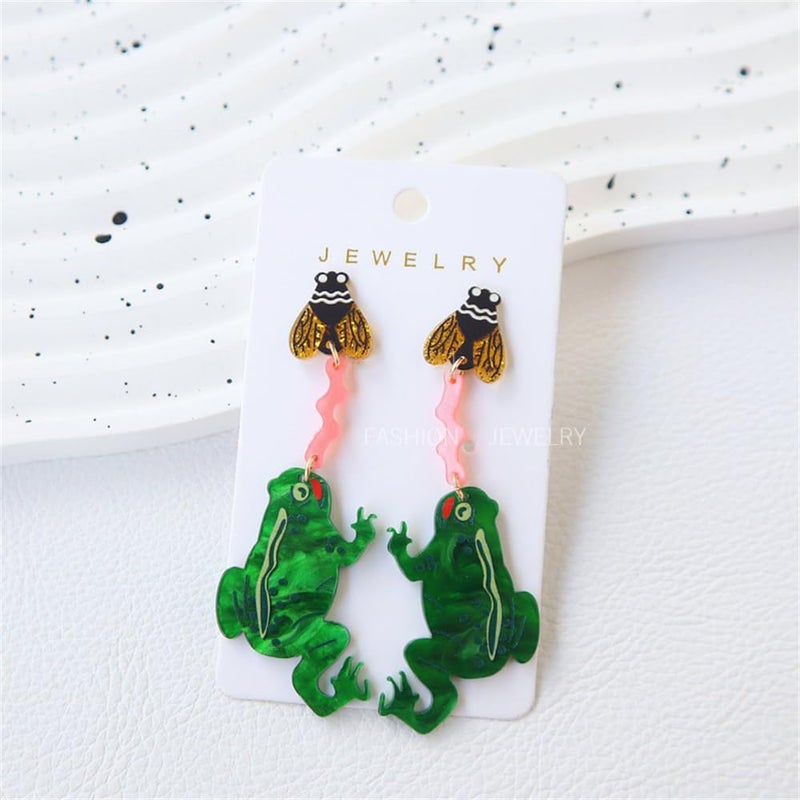 Dtja Creative Acrylic Frog Dangle Earrings for Women Lightweight Cute Summer Green Animal Eatting Insect Statement Drop Dangling Earrings Exaggerated Fun Halloween Theme Party Jewelry (Pest) - Image 4
