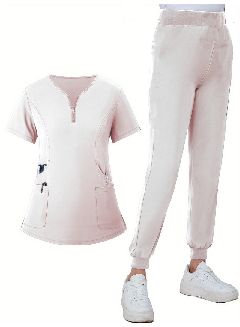 Loquat Womens Men Medical Scrubs Set Medical Uniform Set White - Image 1