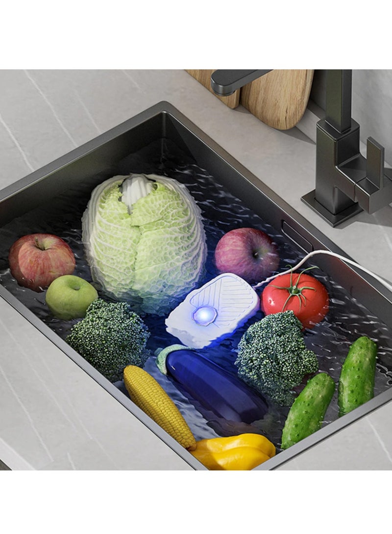 ارواق غسالة الطعام، منقي طعام لاسلكي محمول، منظف الفواكه والخضروات بالموجات فوق الصوتية مقاوم للماء، جهاز تعقيم الطعام سهل الاستخدام للمنزل والسفر، (قطعة واحدة، أبيض) - Image 3