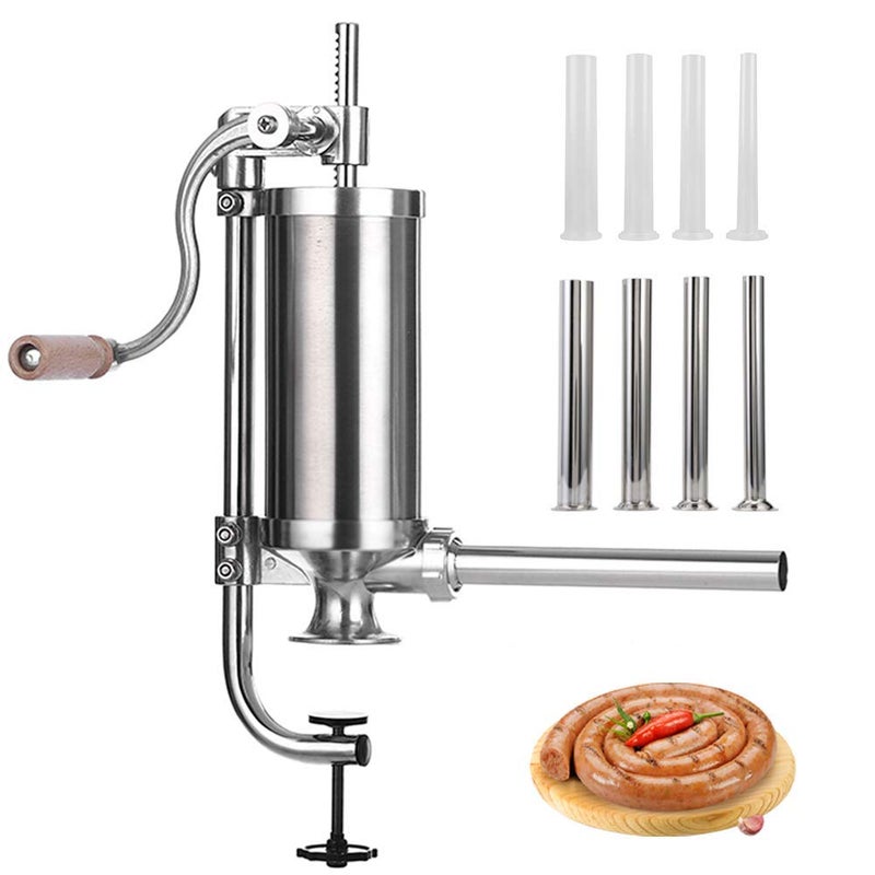 MASTER FENG MASTER FENG Sausage Stuffer, Stainless Steel Homemade Sausage Maker Vertical Meat Filling Kitchen Machine, Packed 8 Stuffing Tubes (2.5LBS VERTICAL)  - Image 1
