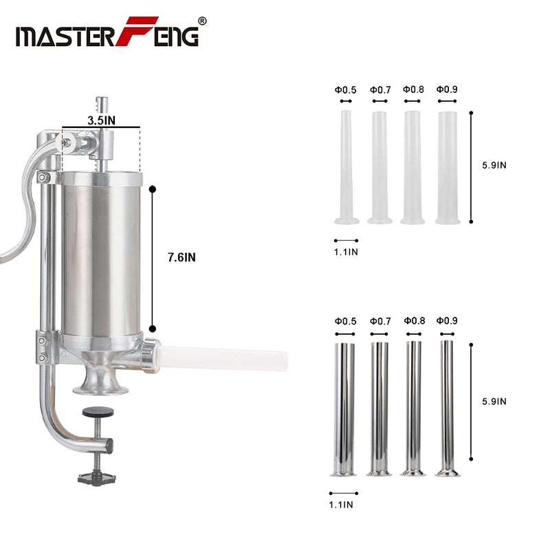 MASTER FENG MASTER FENG Sausage Stuffer, Stainless Steel Homemade Sausage Maker Vertical Meat Filling Kitchen Machine, Packed 8 Stuffing Tubes (2.5LBS VERTICAL)  - Image 2